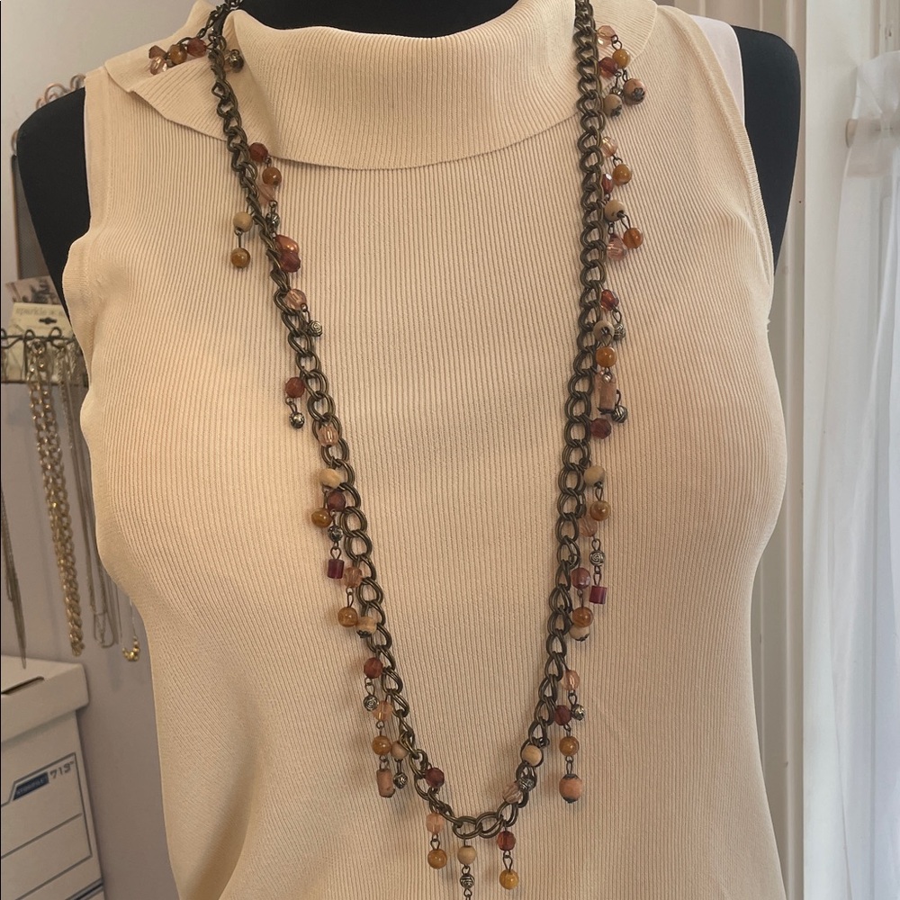 Elegant Beaded Necklace with Earthy Tones 21” at the drop